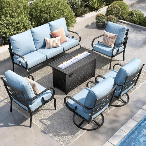 Vista 40 de PHI VILLA Patio Furniture Set with 4 Rocking Chairs & Fire Pit, Beige