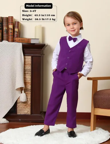 Vista 74 de A&J DESIGN Conjunto de traje de caballero para niños pequeños, 3 piezas, camisas, chaleco y pantalones