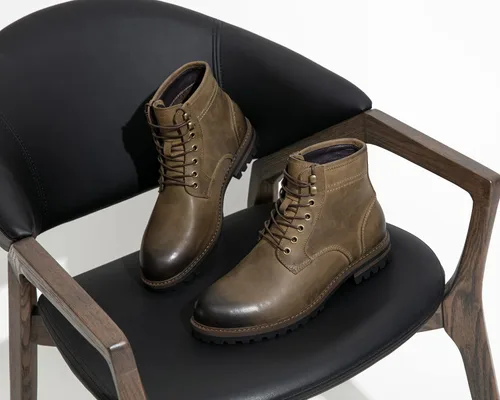 Vista 8 de Jousen Mens Boots Leather Motorcycle Casual Boots For Men Waterproof Hiking Chukka Boots Mens