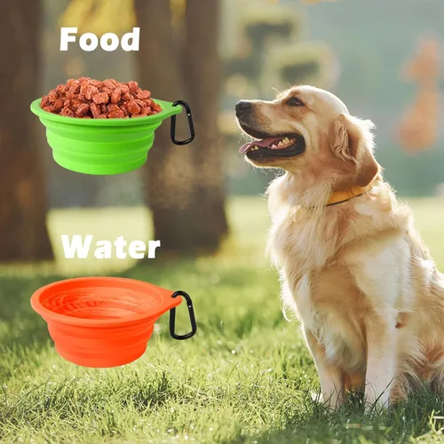 Vista 5 de PetBonus 2-Pack Silicone Collapsible Dog Bowls and Dog Collar Safety Clip