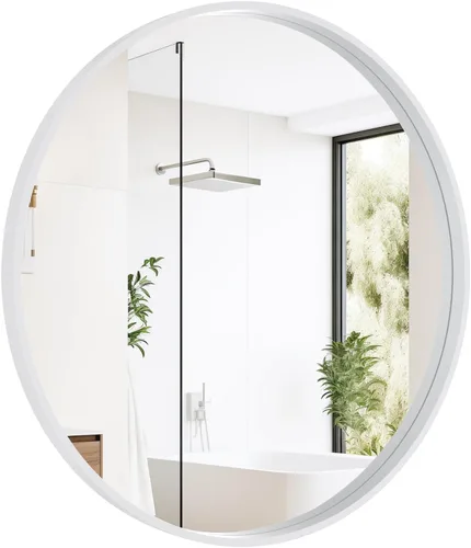 Vista 24 de WallBeyond Espejo redondo negro de madera de 24 pulgadas, espejo de pared circular para baño, espejo de pared redondo para decoración de pared