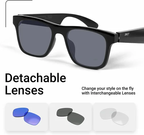 Vista 3 de Gafas inteligentes SKCT, lentes de sol de audio Bluetooth, llamadas manos libres, audio al aire libre, encendido y apagado automático, lentes