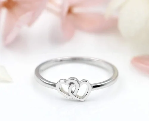 Vista 3 de LGSY Anillos de plata de ley 925 con doble corazón para mujer, Plata