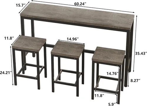 Vista 7 de Merax Juego de mesa de comedor extra larga de 4 piezas con 3 taburetes y reposapiés, mesa de comedor de cocina de diseño moderno, mesa de pub, juego