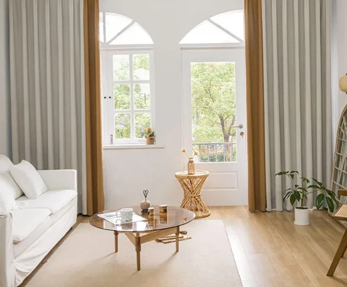 Vista 14 de Daesar Window Curtain Blackout 45 Inch Length, Eyelet Thermal Curtains Splicing Jacquard Geometric Texture Beige Brown Orange Short Blackout