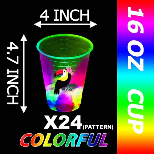 Vista 3 de mishunyus 24 Piezas Tazas Brillantes de Fiesta Hawaiana Luau, Tazas de Fiesta Tiki Intermitentes, Decoraciones de Fiesta Luau Tropical Suministros