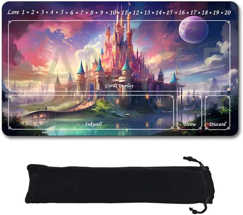 Vista 9 de Alfombrillas de juego compatibles con Lorcana tamaño 24 x 14 pulgadas, tapete de juego TCG de goma antideslizante con Zones y bolsa