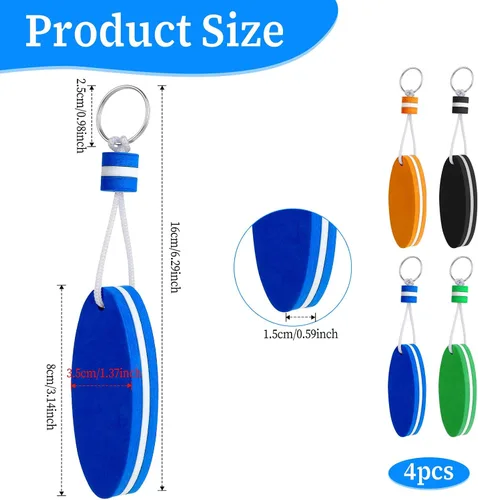 Vista 2 de Floating Keychain for Boat Keys, 4 Pack Waterproof Key Rings Pendant Azul/Verde/Naranja/Negro