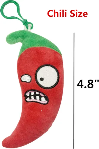 Vista 2 de Juego de 3 llaveros de peluche de plantas de PVZ, juguetes de peluche de PVZ suave, figura de girasol, guisante verde, colgante de pimiento rojo