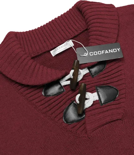 Vista 3 de COOFANDY Suéter con cuello de chal para hombre, ajuste relajado, casual, de algodón, tejido de punto trenzado con bolsillos