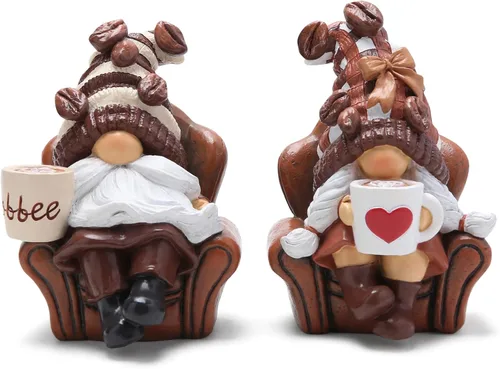 Vista 9 de Hodao Figuras de gnomo de café, chocolate y crema, juego de 2 Marrón