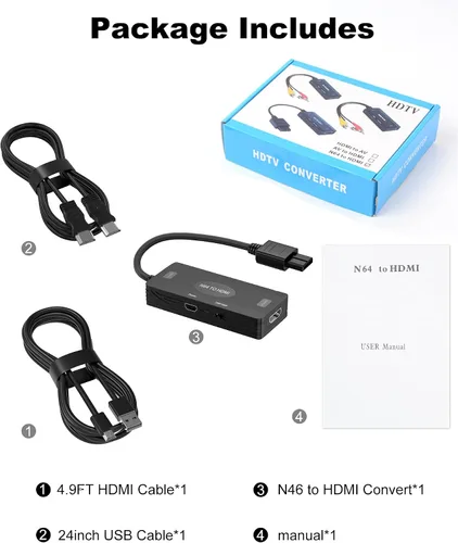 Vista 6 de WUKUR Adaptador de convertidor N64 a HDMI compatible con conversión 16 943 compatible con Nintendo 64Game CubeSNES Gamecube adaptador HDMI