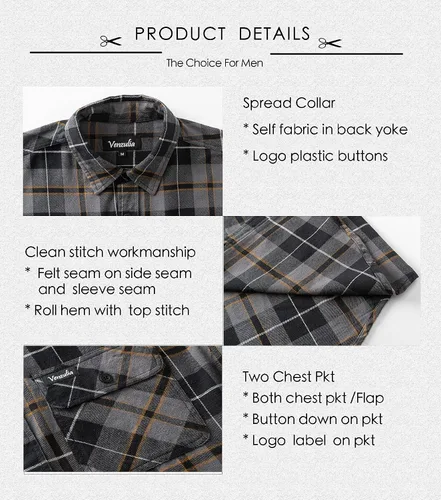 Vista 4 de Camisa casual de franela con botones para hombre, dos bolsillos, manga larga, ajuste regular