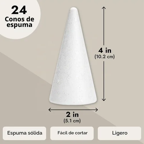 Vista 4 de Bright Creations Conos de espuma para manualidades, 2 x 4 pulgadas, color blanco, paquete de 24, formas de cono para proyectos de gnomos