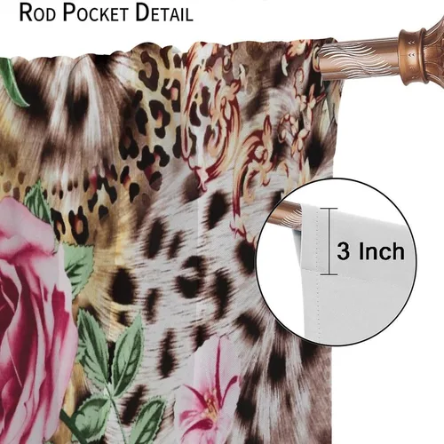 Vista 7 de Cortinas de leopardo con estampado de flores de guepardo y rosas de África, con bolsillo para cortinero, para dormitorio, sala de estar, decoración