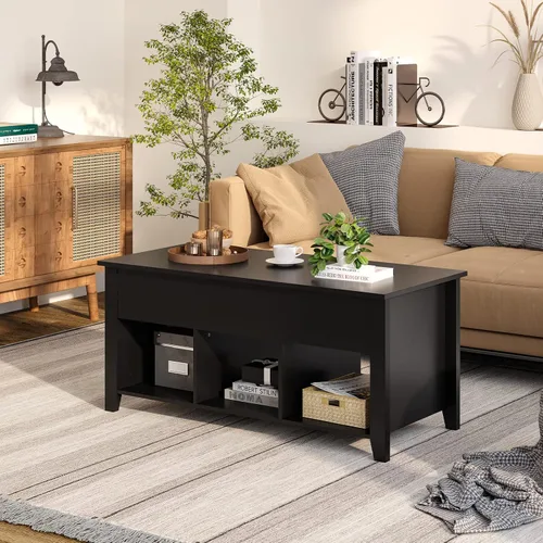 Vista 3 de NAFORT Mesa de centro de madera con compartimentos ocultos y estantes de almacenamiento, mesa central moderna para sala de estar, recepción, oficina
