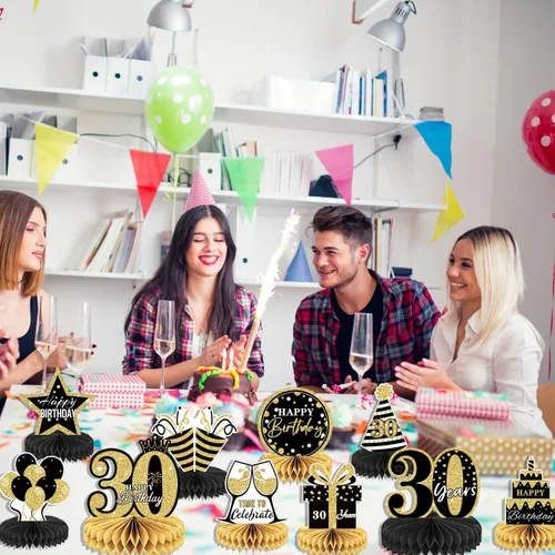 Vista 4 de 10 piezas de decoración de cumpleaños número 30 para niñas y niños, centros de mesa de cumpleaños 30 para mesas, centros de mesa de feliz cumpleaños