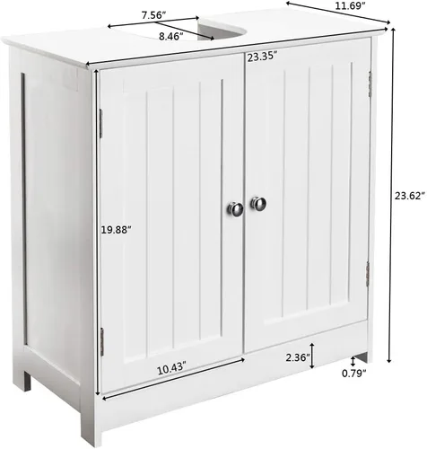 Vista 3 de Gabinete de Almacenamiento para Lavabo de Pedestal con 2 Puertas, Gabinete de Baño Bajo el Lavabo con 2 Puertas y Estante, Gabinete Bajo el Lavabo