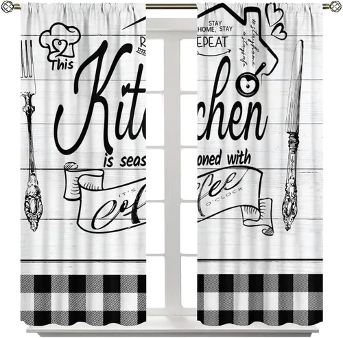 Vista 12 de Cortinas de chef para ventana, juego de 2 paneles para dormitorio y sala de estar, 42 x 45 pulgadas, a cuadros, cortinas temáticas de cocina