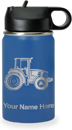 Vista 66 de LaserGram Botella de agua personalizada, tractor agrícola, acero inoxidable de doble pared aislada al vacío con popote superior, regalo grabado