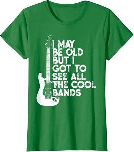 Vista 31 de Camiseta con texto en inglés "I May Be Old But I Got to See All The Cool Bands" Negro