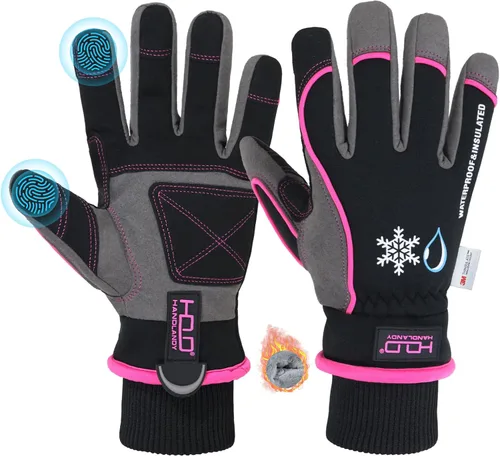 Vista 15 de Guantes de trabajo con aislamiento impermeable, guantes térmicos de invierno para hombres y mujeres, compatible con pantalla táctil, guantes de Azul