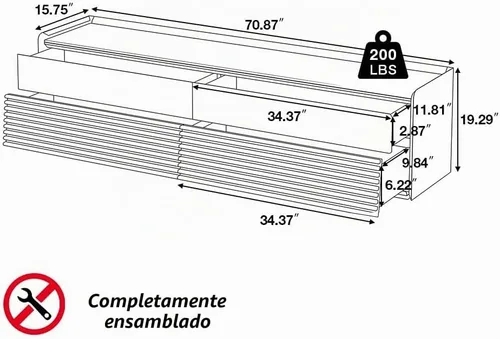 Vista 4 de POVISON Soporte de TV completamente ensamblado de mediados de siglo de piedra sinterizada mate, consola multimedia de madera de 70.87" con luz LED