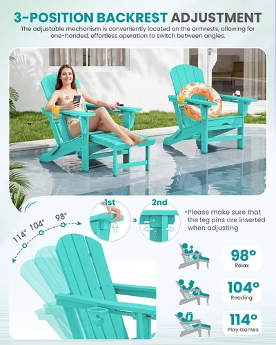 Vista 3 de SERWALL Silla Adirondack ajustable plegable HDPE con reposapiés, Aruba