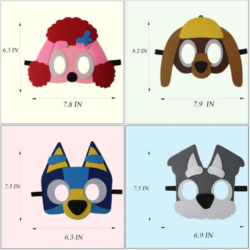 Vista 3 de YALARY 24 Paquetes Máscaras de Fieltro Azules de Cachorro Perro para Niños, Suministros de Fiesta Temática de Cachorro Perro Favores de Fiesta