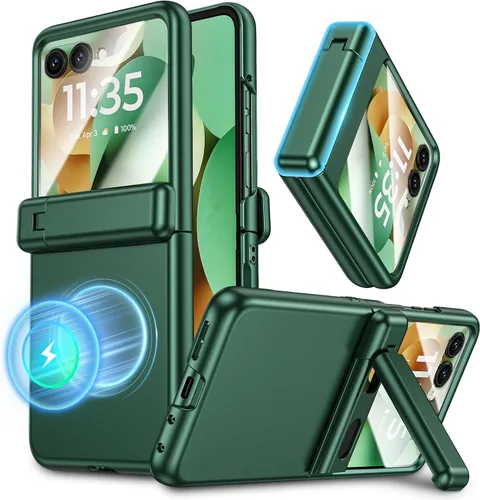 Vista 12 de Maxdara Funda magnética para Motorola Razr 2025/2024, con soporte oculto, compatible con MagSafe, protector de pantalla integrado, protección