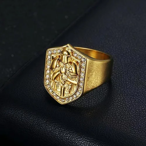 Vista 2 de LAIMIUMIU33 CZ Knights Cross Sword Shield - Anillos templarios de acero inoxidable 316, estilo paladín, preocupación, cazador, joyería punk, hip