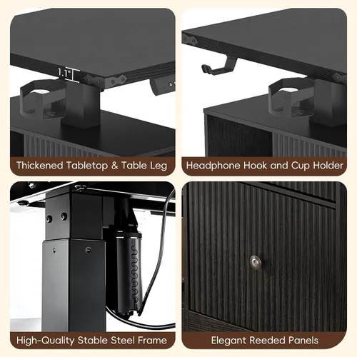 Vista 4 de 55" L-Shaped Electric Standing Desk, Executive Standing Desk, Black