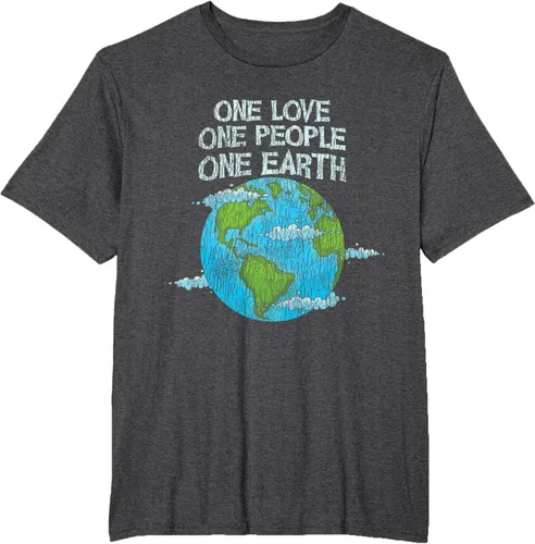 Vista 17 de Vintage One Love One People Planet Cambio climático Día de la Tierra Camiseta Negro