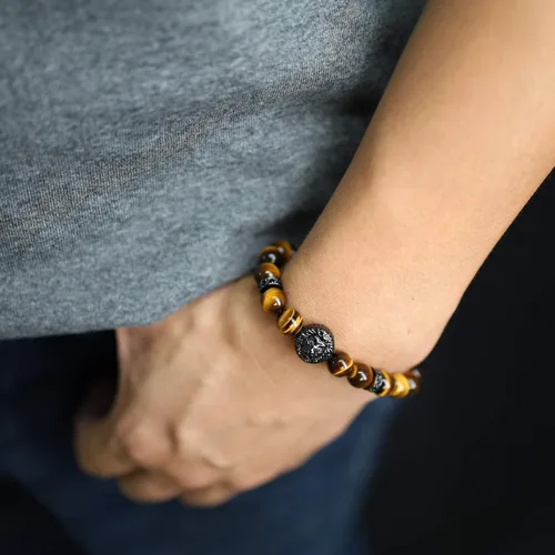Vista 3 de COAI Pulsera de león con cuentas de piedra para hombres y mujeres, Piedra