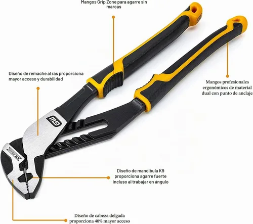 Vista 2 de GEARWRENCH Juego de alicates de mandíbula recta de lengüeta y ranura de material dual PITBULL K9 de 8", 10" y 12" - 82205CAZ