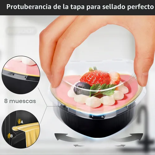 Vista 4 de EUSOAR Moldes para hornear en forma de corazón, de papel de aluminio, de 3.4 onzas, con tapas, aperitivos, postres, flan, cupcakes, tartas, ramekin