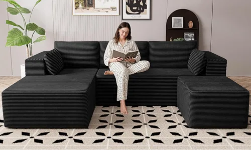 Vista 27 de Sofás seccionales sin estructura de 106 pulgadas para sala de estar, sofá modular en forma de L con asiento profundo de gran tamaño con chaise Beige
