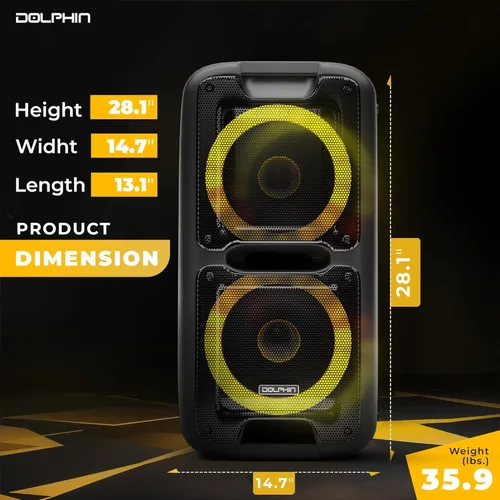 Vista 8 de Dolphin - Altavoz Bluetooth portátil con sonido activado, TWS, potentes X-Bass, woofers duales de 10 pulgadas, batería de larga duración