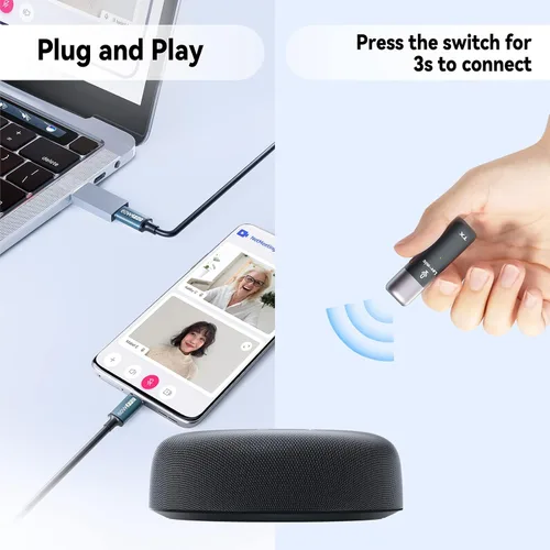Vista 4 de Altavoz y micrófono para conferencias, altavoz USB con 10 micrófonos, recogida de 360° y reducción de ruido, micrófono omnidireccional portátil
