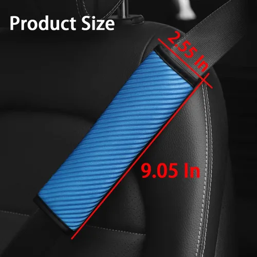 Vista 2 de AUCELI 2 fundas para cinturón de seguridad para automóvil, transpirables, correas de arnés de hombro que ayudan a proteger tu cuello, para una Azul