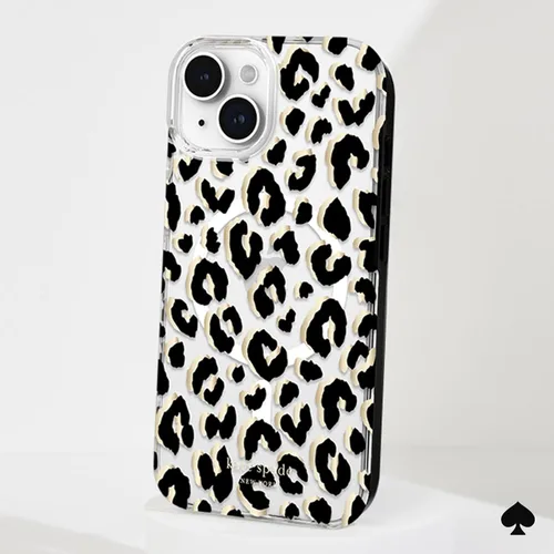 Vista 6 de Kate Spade New York Funda para iPhone 15 / 14 / 13, Compatible con MagSafe - Leopardo de Ciudad Negro