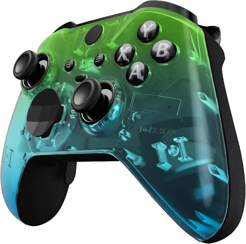 Vista 5 de eXtremeRate Gradient Translucent Green Blue Front Housing Shell Case Replacement Kit for Xbox One Elite Series 2, Xbox Elite 2 Core Controller