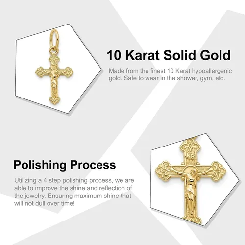 Vista 2 de Colgante de crucifijo de oro – 10 quilates de oro macizo – Colgante de cruz – Joyería de cruz religiosa Pequeño