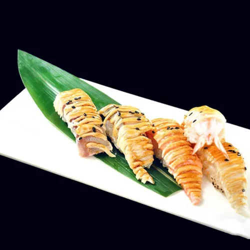 Vista 9 de Kichvoe Hojas decorativas de sushi, 100 piezas de hoja de bambú, tapete japonés de comida para sashimi, placa de decoración de hojas verdes