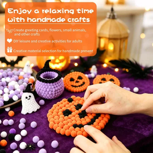 Vista 6 de 1200 pompones de Halloween, pompones de 0.4 pulgadas para manualidades
