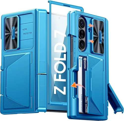 Vista 33 de Funda para Samsung Galaxy Z Fold 7 con tarjetero con bloqueo RFID, cubierta de lente deslizante integrada y protección de bisagra y protector
