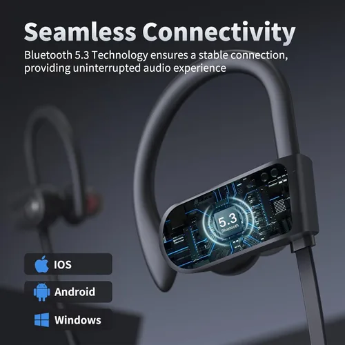 Vista 6 de JOYWISE Auriculares Bluetooth, auriculares inalámbricos Bluetooth 5.3 con 16 horas de reproducción, auriculares estéreo con graves IPX7 impermeables