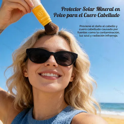 Vista 3 de KYDA Protector solar mineral en polvo para rostro y cuero cabelludo, protector solar SPF 35 para el cuero cabelludo, protector solar