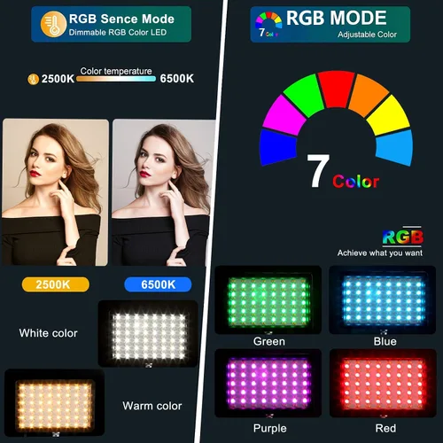 Vista 2 de Paquete de 2 luces LED RGB para video con soporte de trípode ajustable/filtros blancos, kit de iluminación de videoconferencia USB regulable de 2500