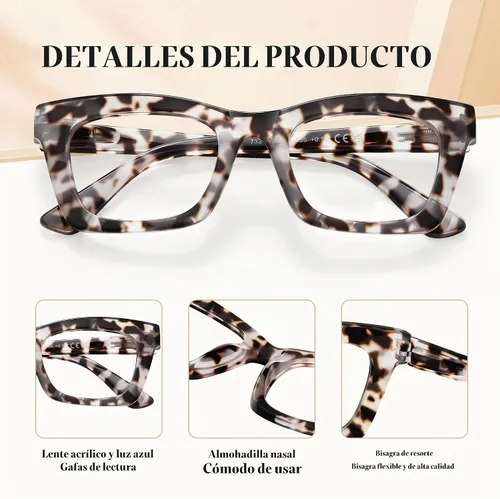 Vista 3 de Reading Glasses for Women - Stylish Blue Light Blocking Glasses Square Readers with Spring Hinge